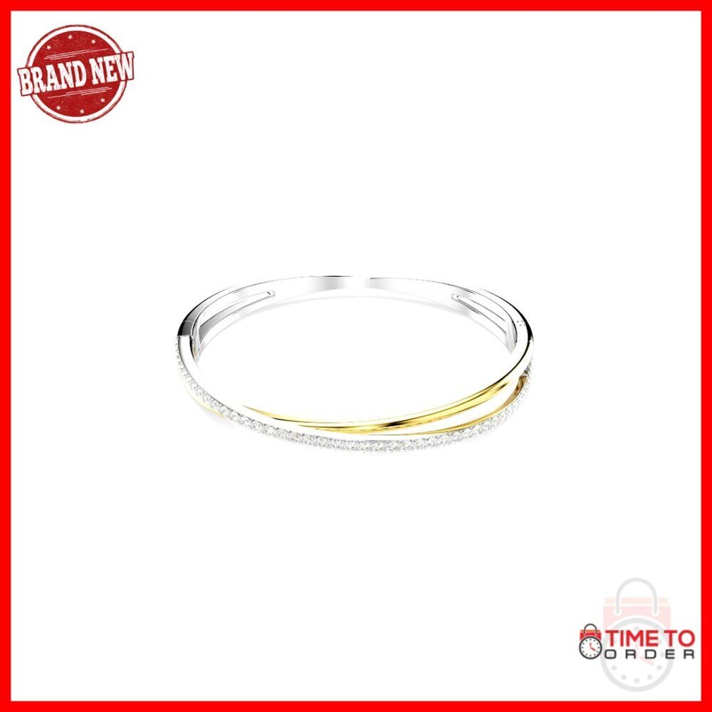 Elegant Mixed Metal Bangle Bracelet Round Cut Clear Minimal Chic Jewelry